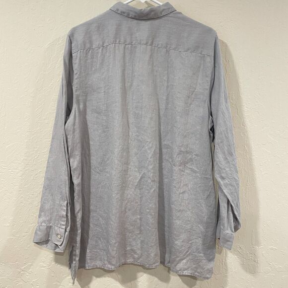 ~ J.Jill XLp Love Linen Essential Shirt Blouse Top Long Sleeve Button Gray PXL - Picture 9 of 10